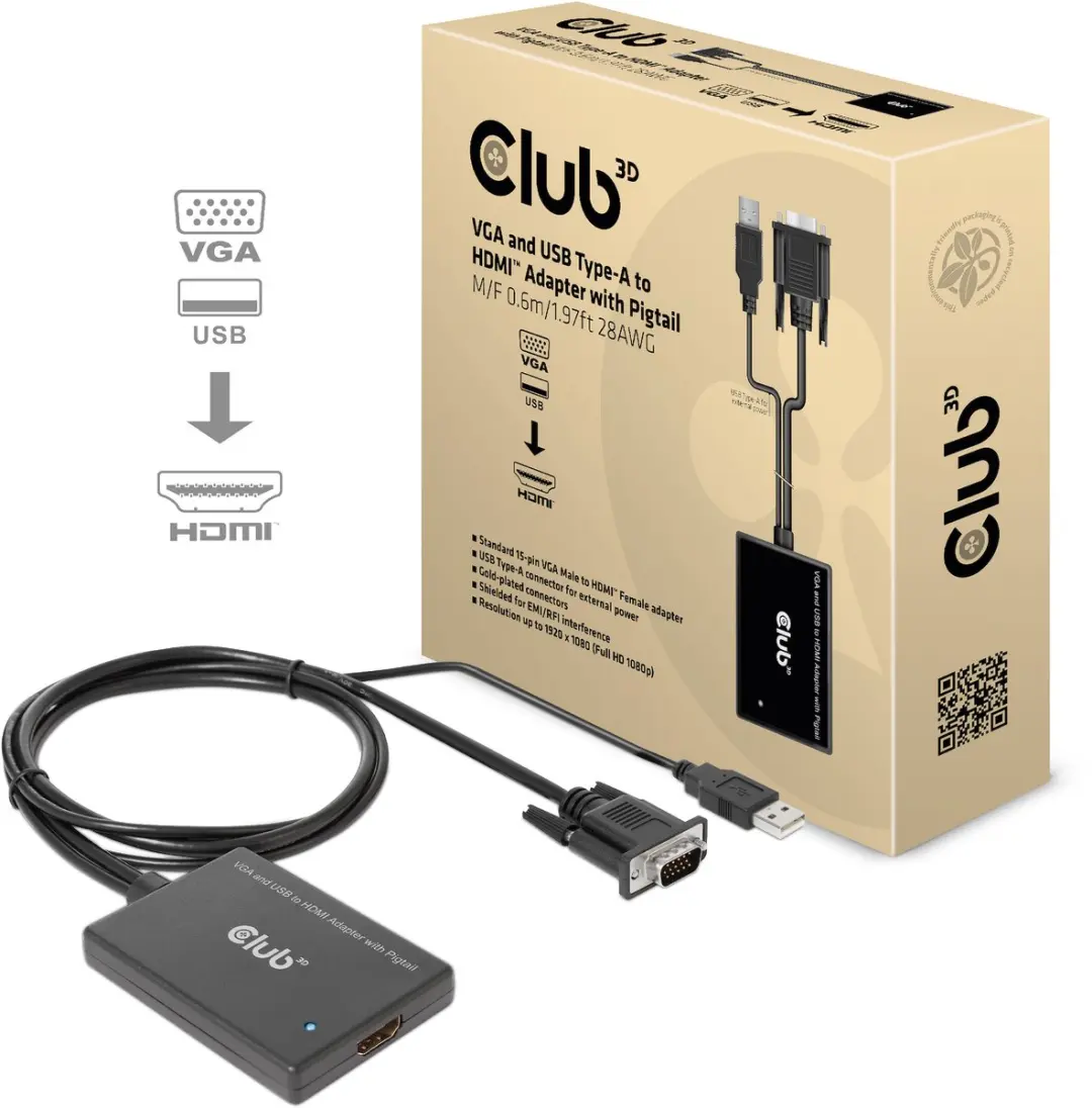 Club 3D CAC-1720 VGA naar HDMI Adapter