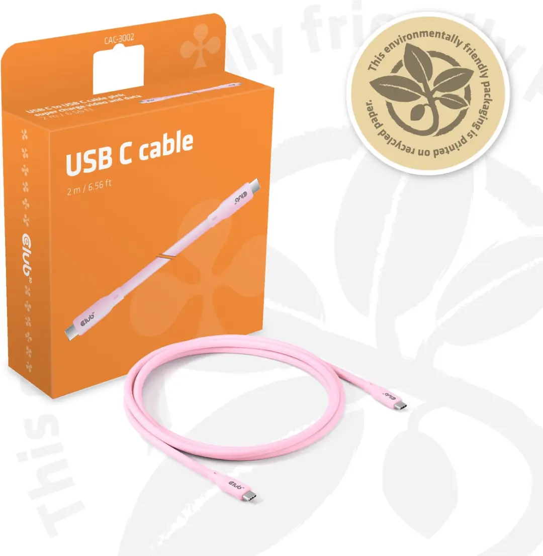 Club3D USB4 Gen2x2 Type-C Kabel 2m - Roze - 4K60Hz PD 240W