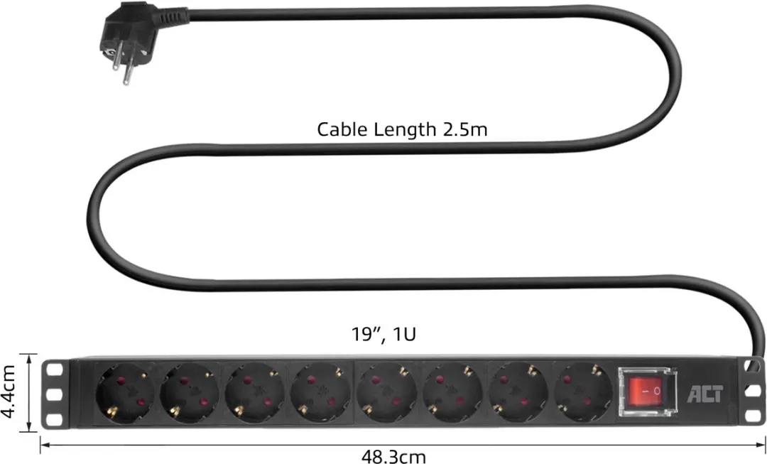 ACT Stekkerdoos PDU 9-voudig 3m 4000W - Zwart