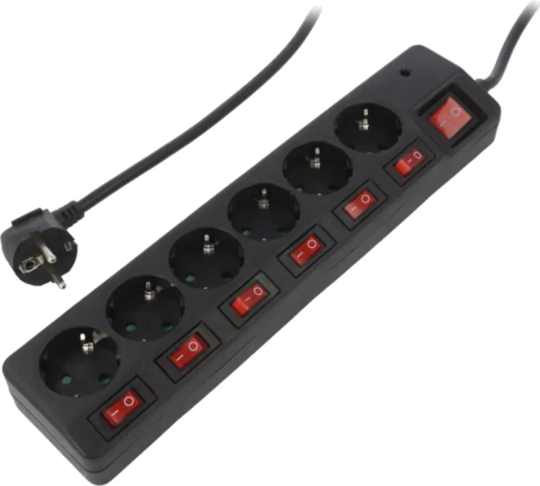 Logilink LPS233 Overspanningsveilige stekkerdoos 6-voudig - Zwart
