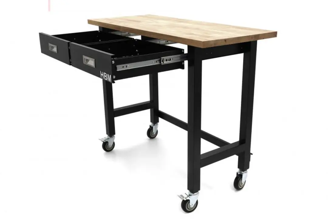 HBM Verrijdbare Werkbank 122cm - 2 Laden - Massief Hout - Zwart - afbeelding 6 van 6