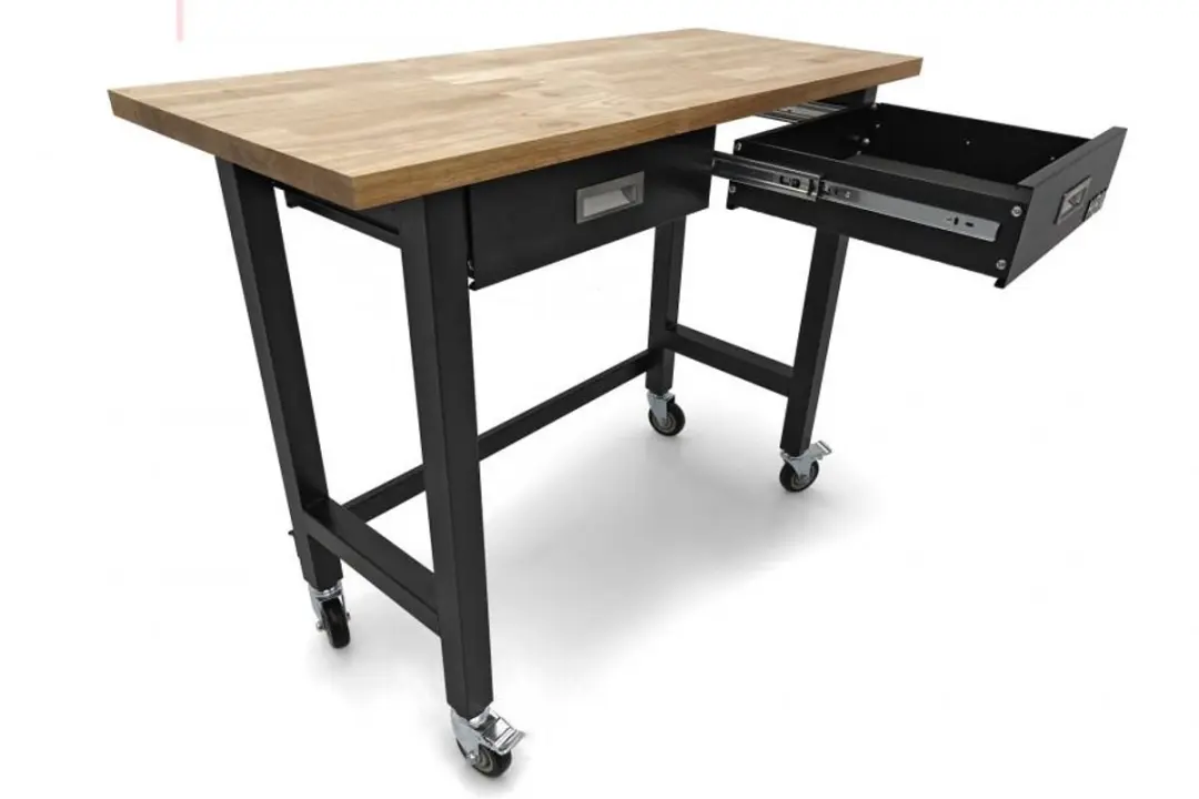 HBM Verrijdbare Werkbank 122cm - 2 Laden - Massief Hout - Zwart - afbeelding 5 van 6