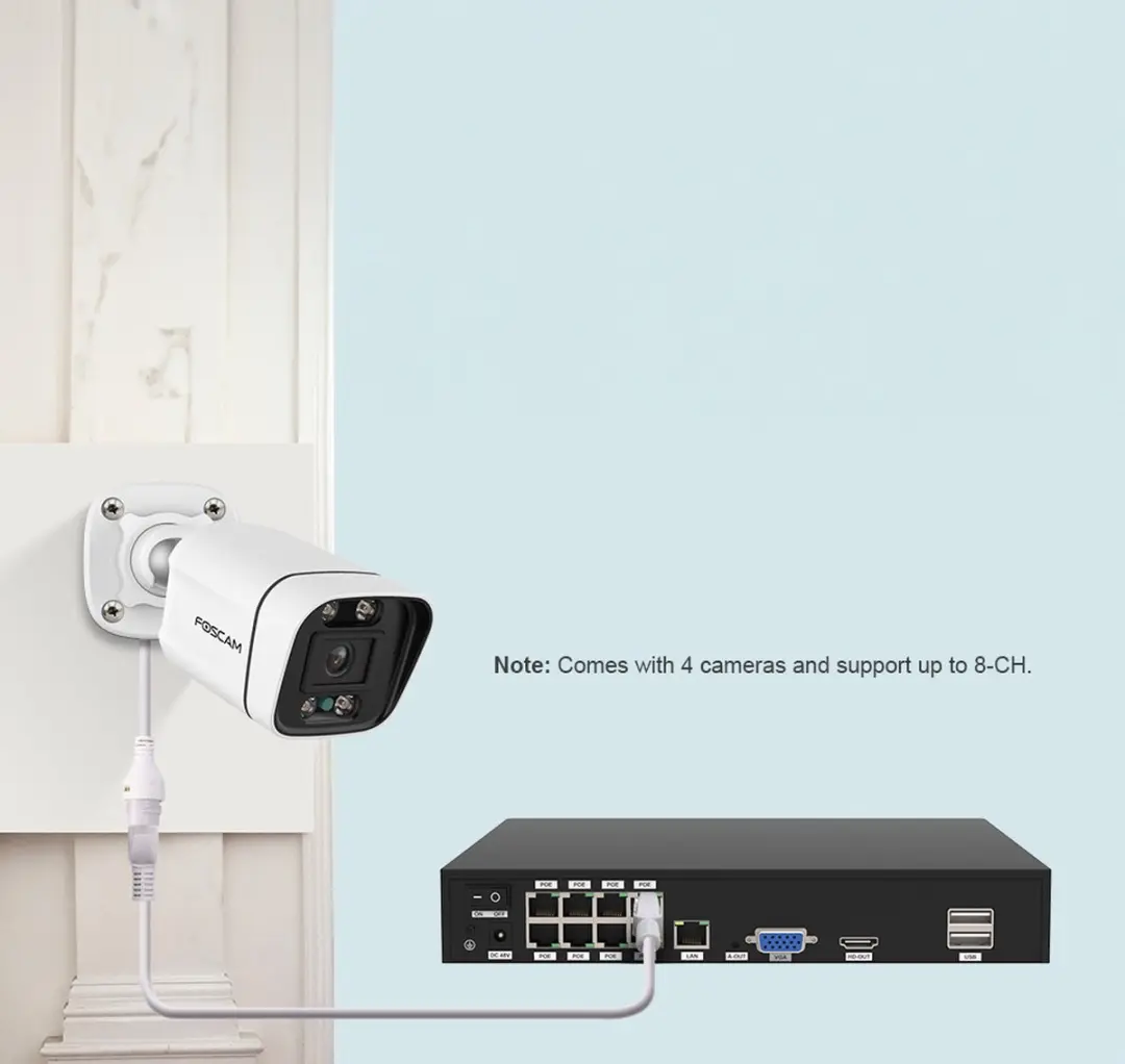 Foscam FN9108E-B4-2T Beveiligingssysteem 5MP - 8 Kanalen - 4 Camera's - 2TB