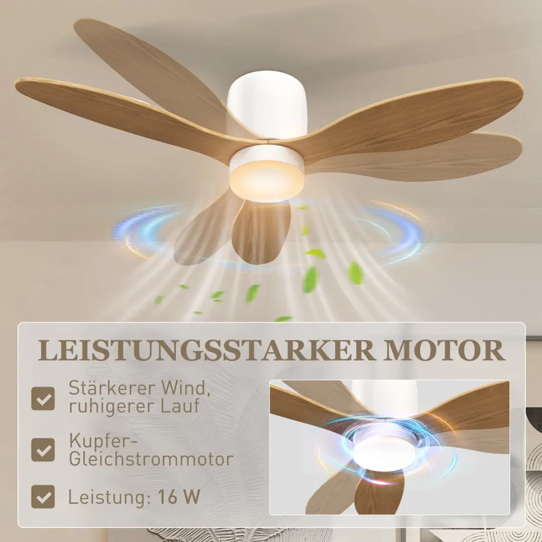 Homcom Plafondventilator met lamp - Ø115cm - Zwart