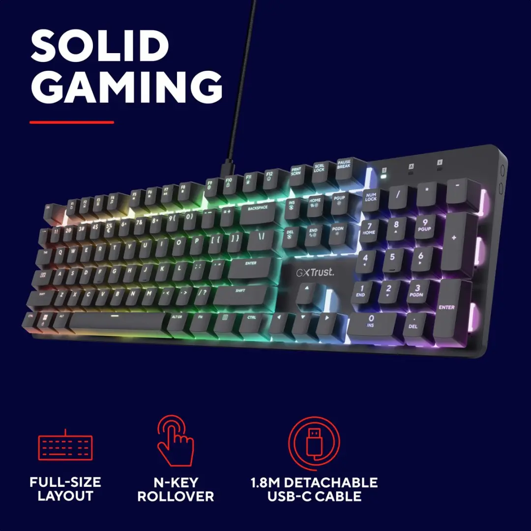 Trust GXT 871 Zora Gaming Toetsenbord - Mechanisch AZERTY - Zwart