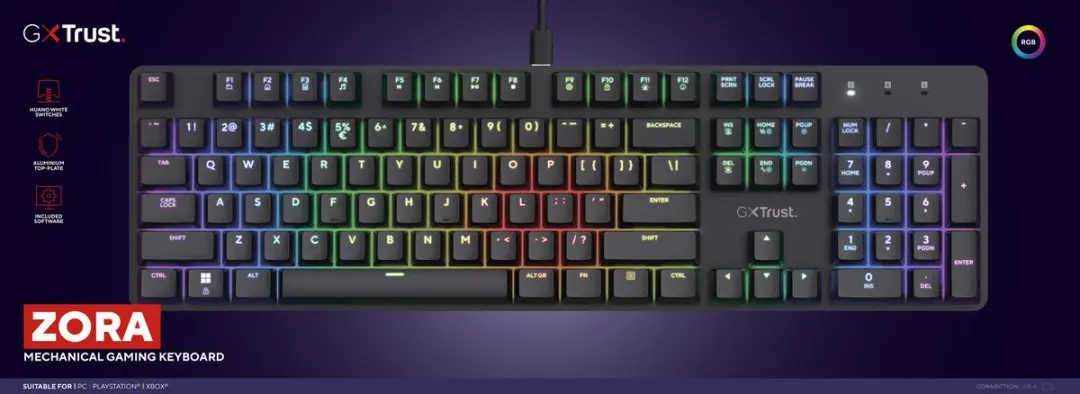 Trust GXT 871 Zora Gaming Toetsenbord - Mechanisch AZERTY - Zwart - afbeelding 6 van 6