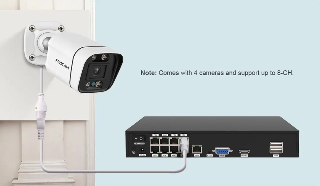 Foscam FNA108E-B4-2T-B Beveiligingscamera Set - 4x 8MP PoE - 2TB Wit