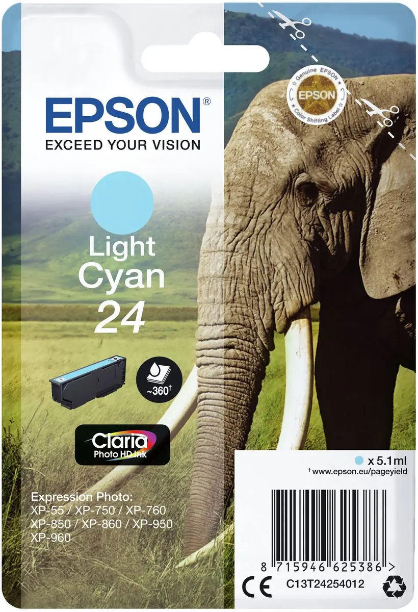 Epson Elephant 24 Claria Photo HD C13T24254022 Inktcartridge - Cyaan