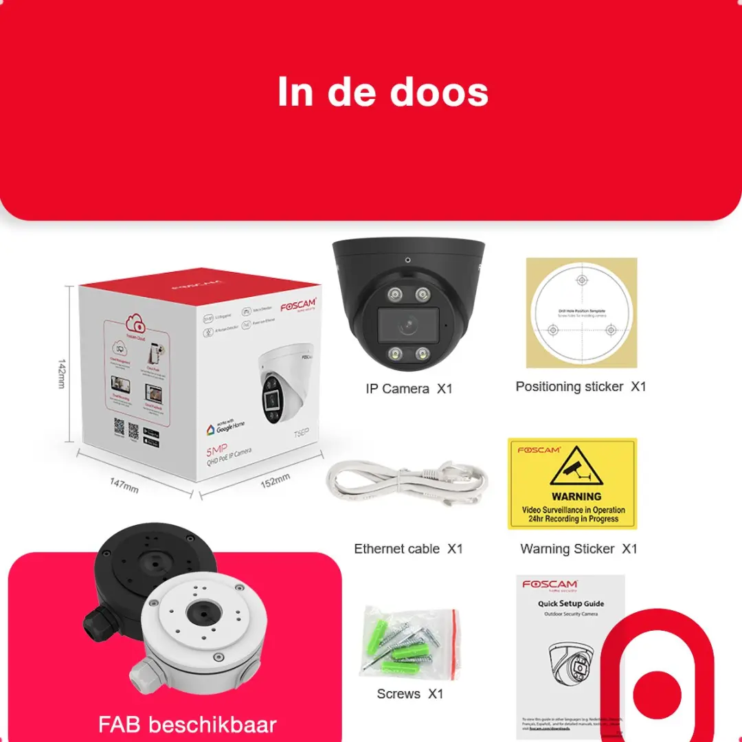 Foscam T5EP Beveiligingscamera Buiten 5MP - PoE - Zwart