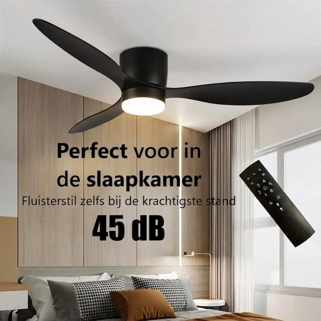 Freelight Brezza Plafondventilator 132cm - Zwart - 6 standen
