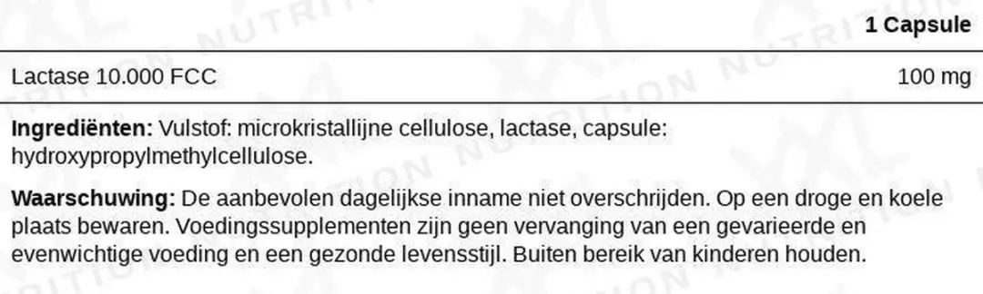 XXL Nutrition Lactase 10.000 FCC 60 Capsules