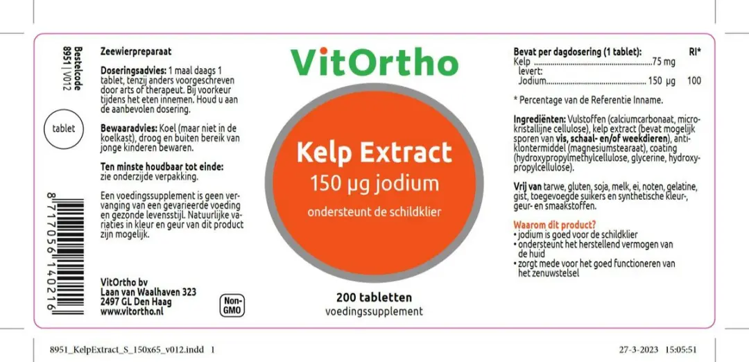 VitOrtho Kelp Extract Tabletten 200 Stuks - 200mg