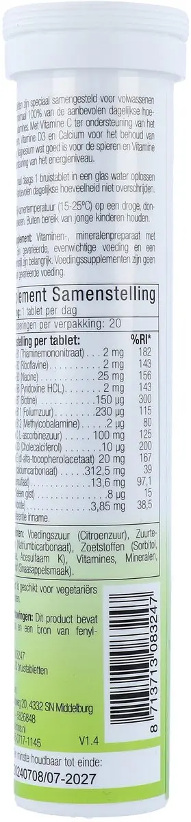 UNIPHARMA Multivitaminen Bruistabletten - 20 Stuks