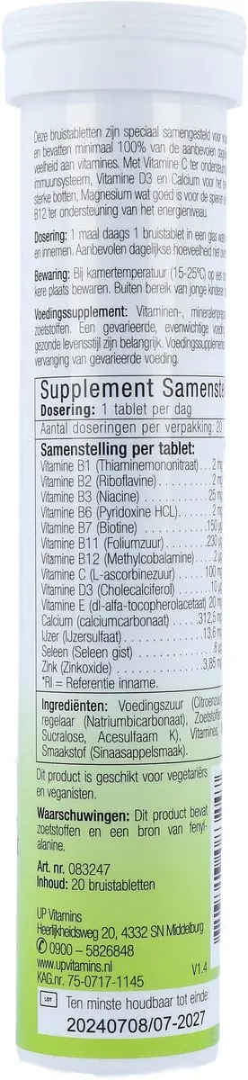 UNIPHARMA Multivitaminen Bruistabletten - 20 Stuks