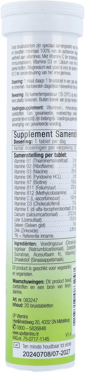 UNIPHARMA Multivitaminen Bruistabletten - 20 Stuks