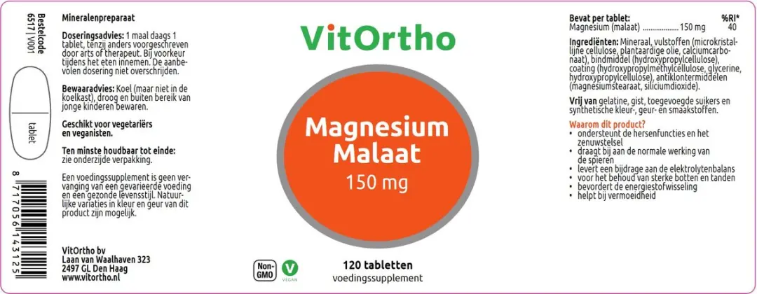 VitOrtho Magnesium Malaat 150mg - 120 Tabletten