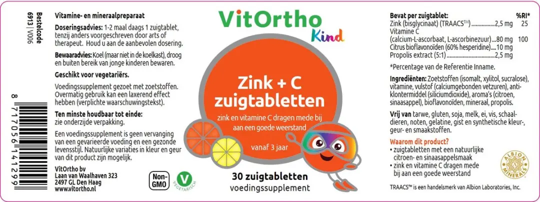 VitOrtho Zink + C Zuigtabletten Kind - 30 Stuks