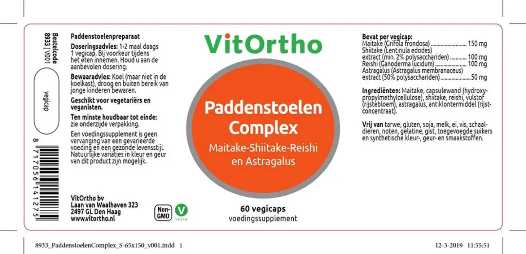 VitOrtho Paddenstoelen Complex Maitake-Shiitake-Reishi 60 Vegicaps