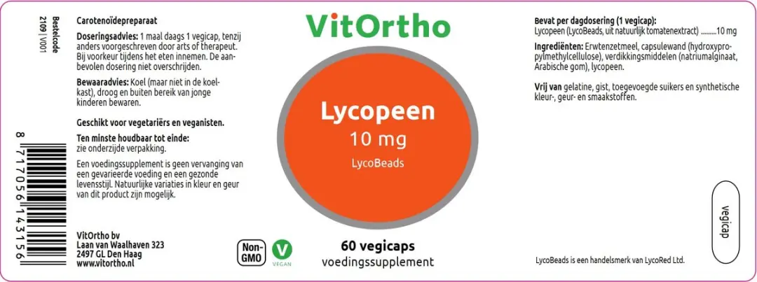 VitOrtho Lycopeen 10mg Capsules - 60 Stuks
