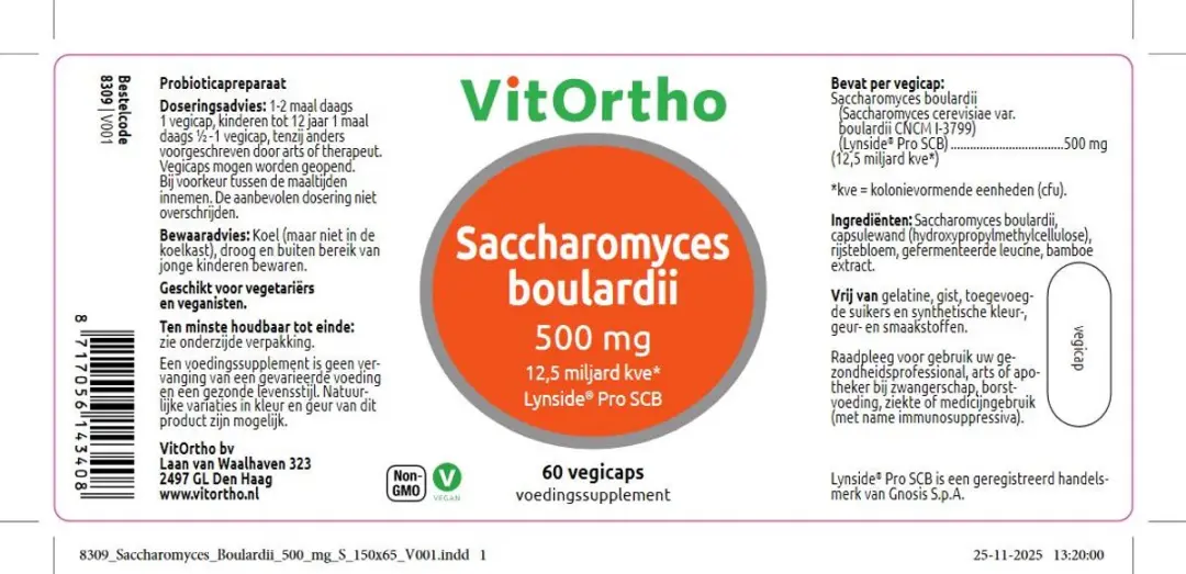VitOrtho Saccharomyces Boulardii 500mg - 60 Capsules