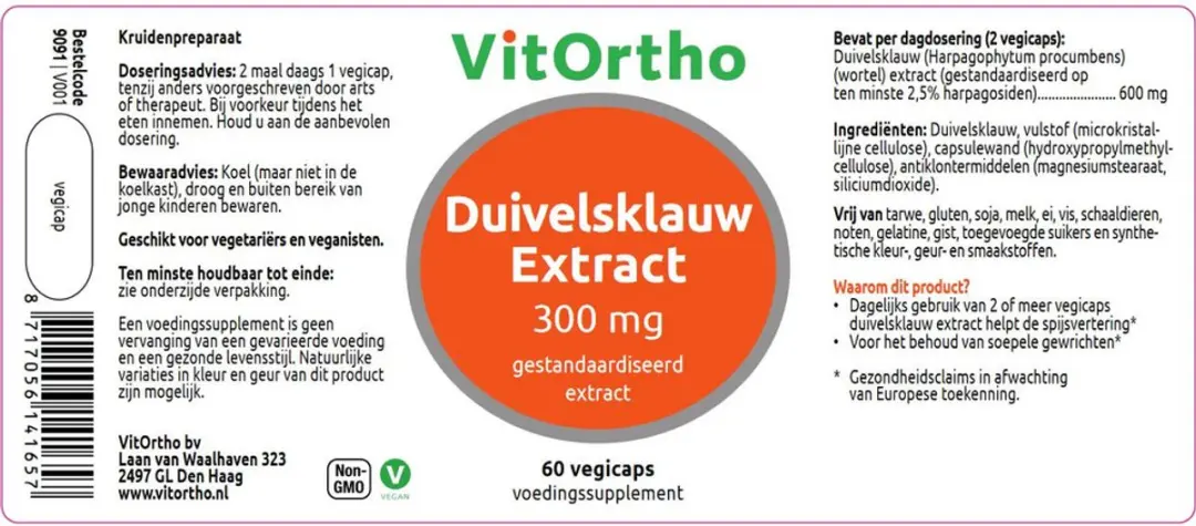 VitOrtho Duivelsklauw Extract 300mg - 60 Capsules