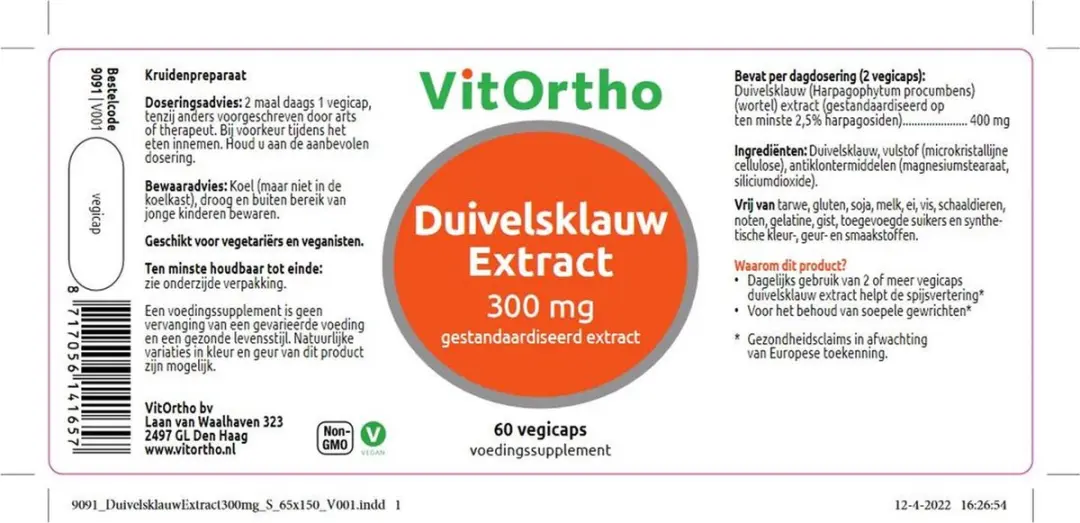 VitOrtho Duivelsklauw Extract 300mg - 60 Capsules