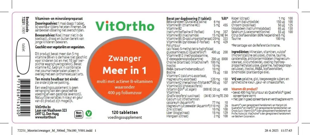 VitOrtho Meer in 1 Zwanger 120 tabletten