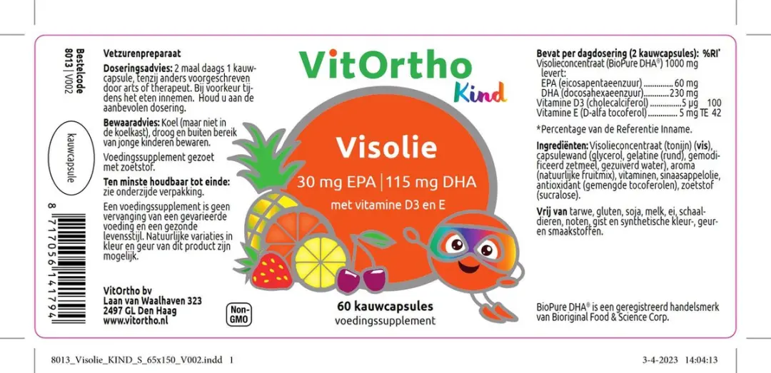 VitOrtho Visolie Kind Kauwtabletten 60 Stuks - 30mg EPA/115mg DHA