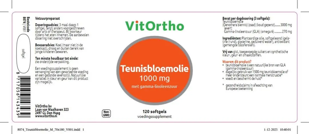 VitOrtho Teunisbloemolie 1000mg - 120 Softgels