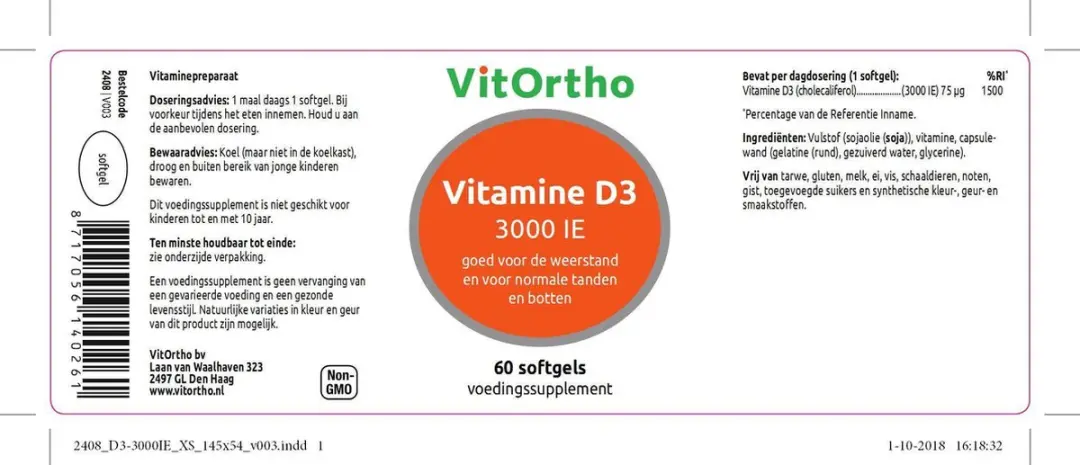 VitOrtho Vitamine D3 3000 IE - 60 Softgels