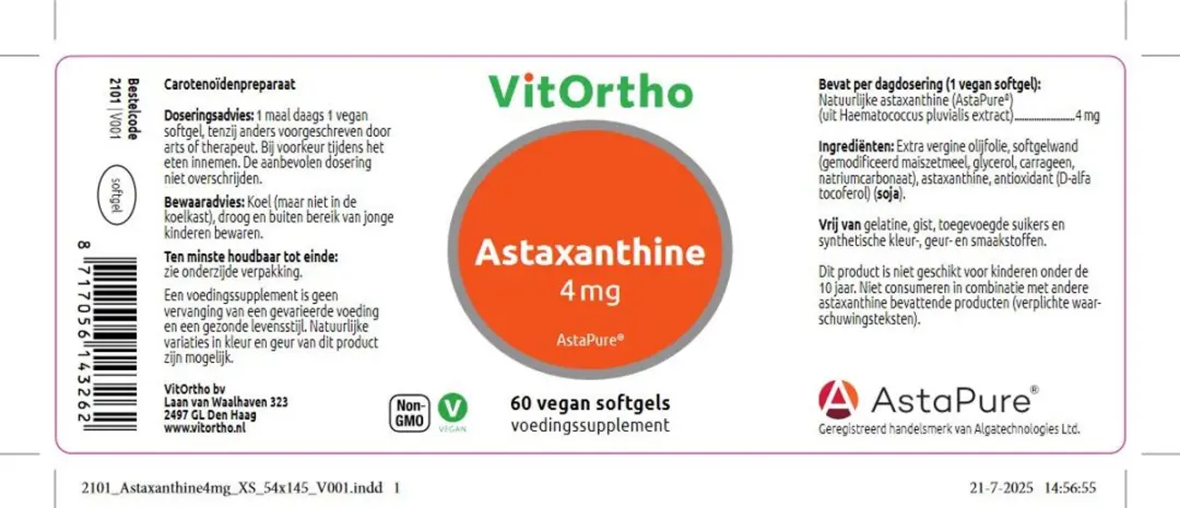 VitOrtho Astaxanthine 4mg Softgels - 60 Stuks
