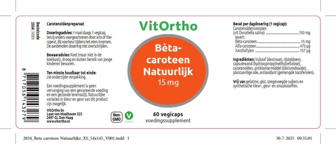 VitOrtho Bèta-caroteen 15mg - 60 Capsules
