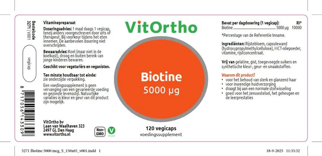 VitOrtho Biotine 5000 mcg Capsules - 120 Stuks