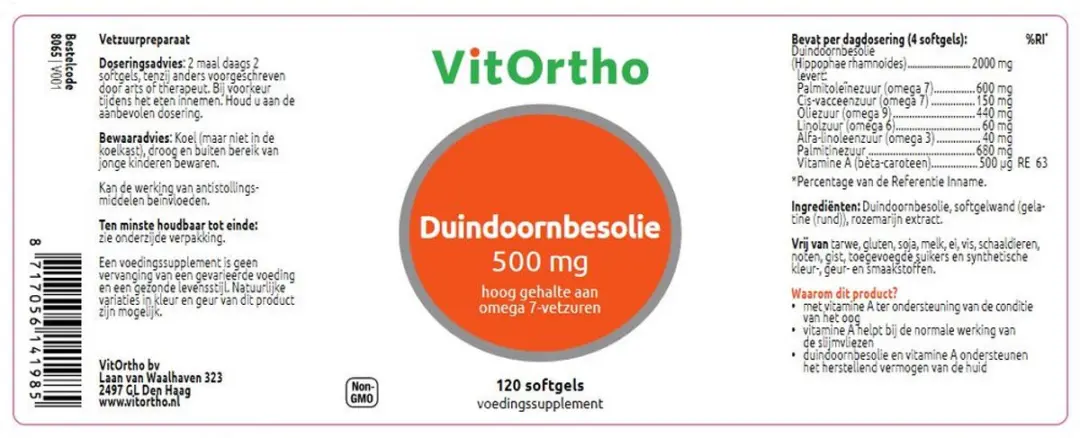 VitOrtho Duindoornbesolie 500mg - 120 Softgels