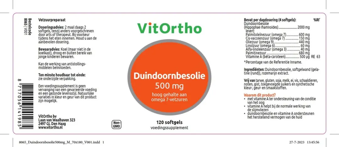 VitOrtho Duindoornbesolie 500mg - 120 Softgels