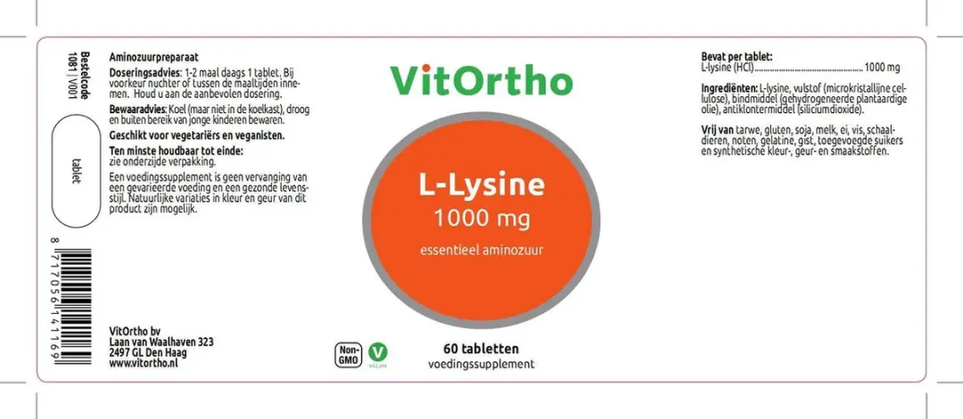 VitOrtho L-Lysine 1000mg - 60 Tabletten