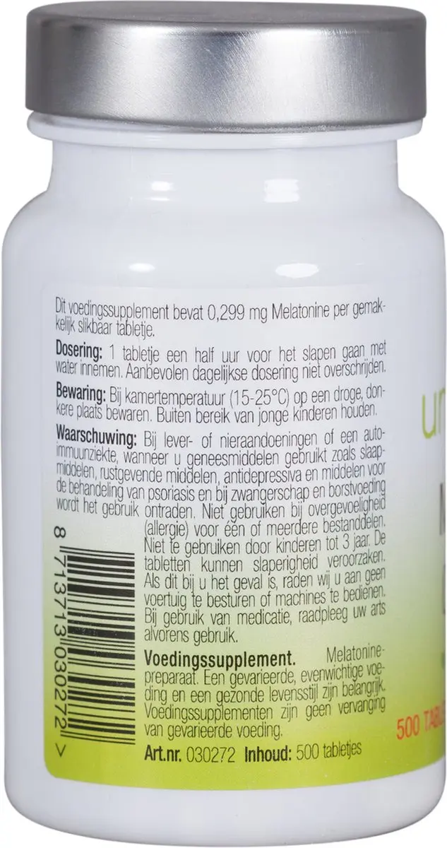 Unipharma Melatonine Puur 0,299mg - 500 Tabletten