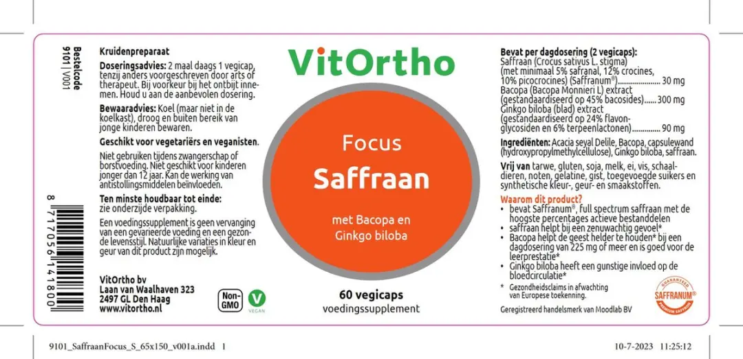 VitOrtho Saffraan Focus 60 Capsules