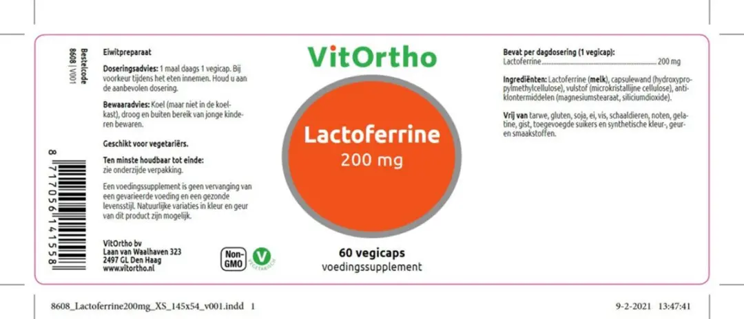 VitOrtho Lactoferrine 200mg 60 Vegacapsules