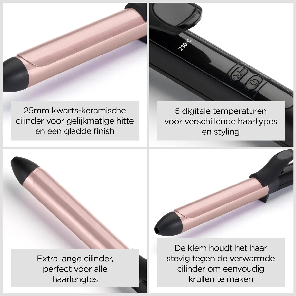 Babyliss Rose-Quartz 25mm Krultang C451E - 6 Temperaturen - Roze/Zwart