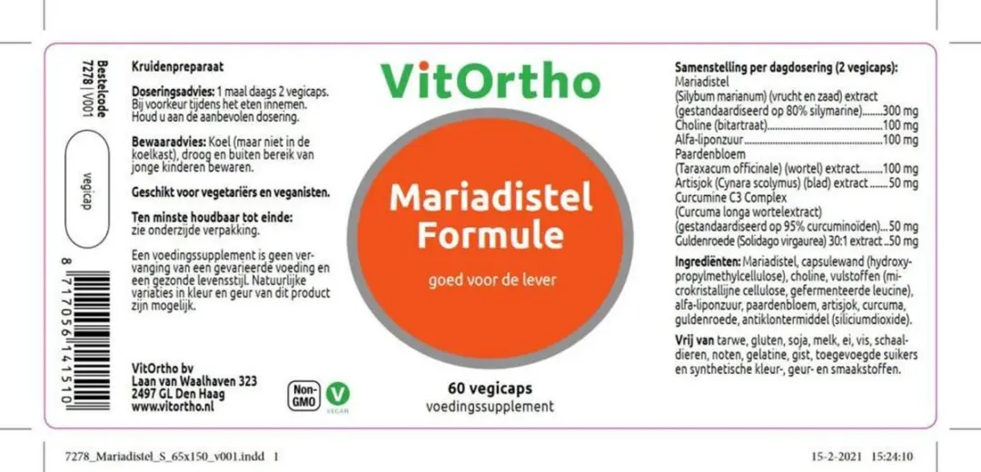 VitOrtho Mariadistel Formule 60 Vegicaps