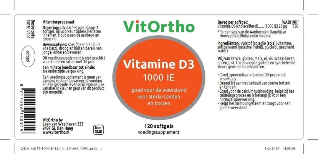 VitOrtho D3 1000IE Softgels - 120 Stuks