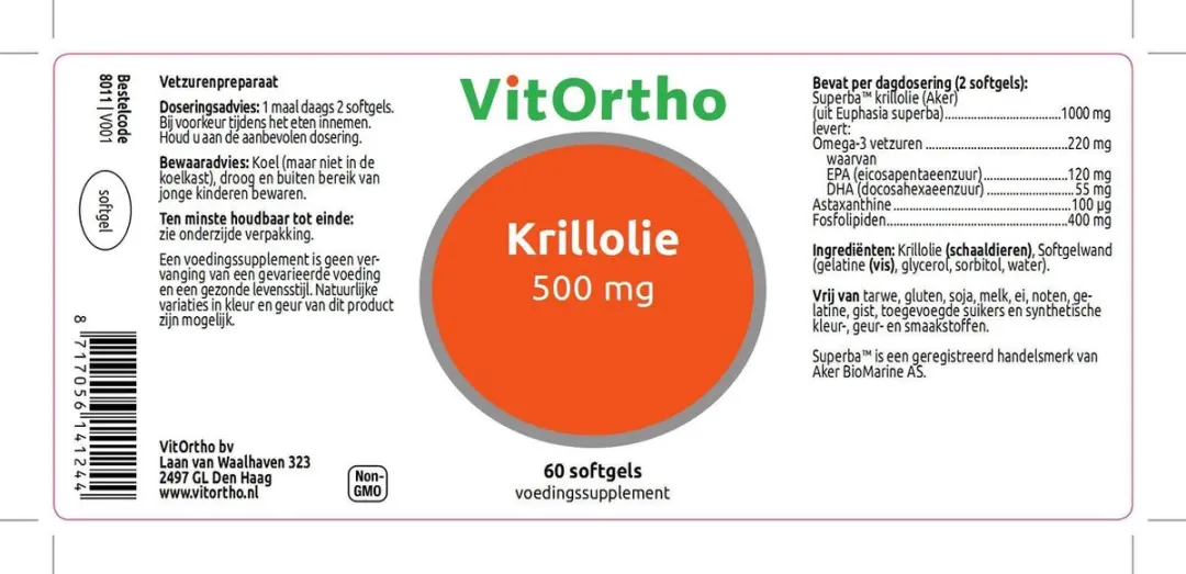 VitOrtho Krillolie 500mg - 60 Softgels