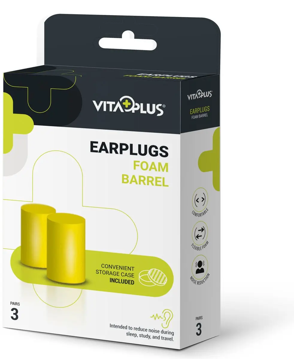 Vitaplus Earplugs Foam Barrel - 3 Paar - Geel