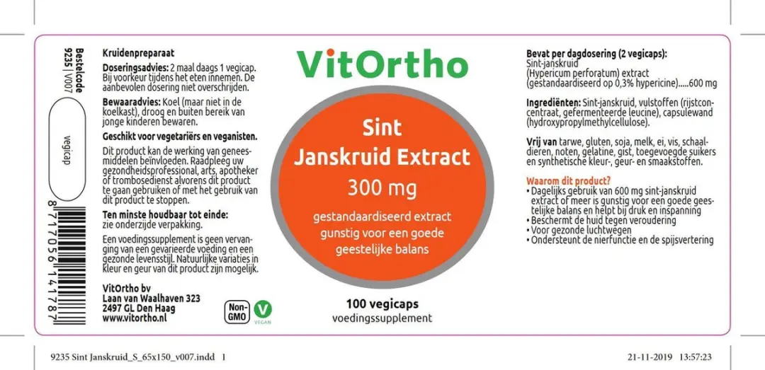 VitOrtho Sint Janskruid Extract 300mg - 100 Vegicaps