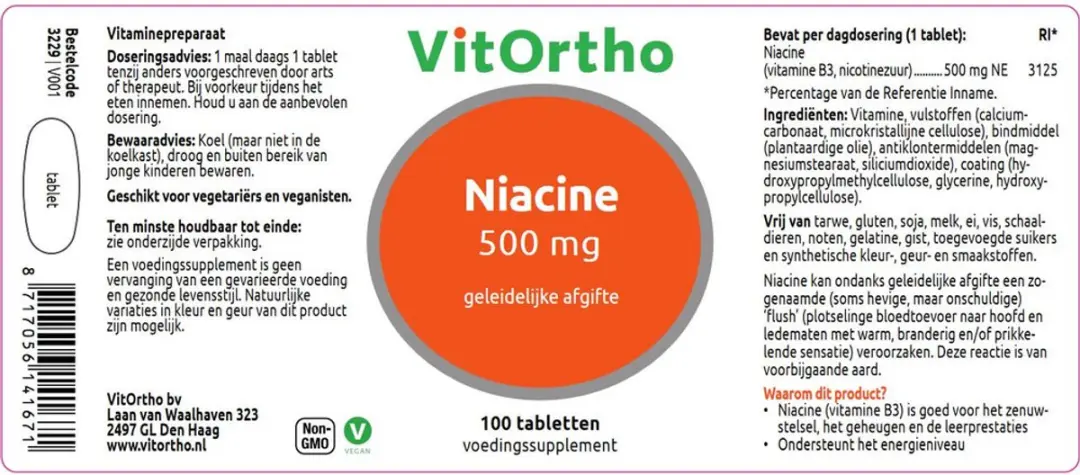VitOrtho Niacine 500mg - 100 Tabletten