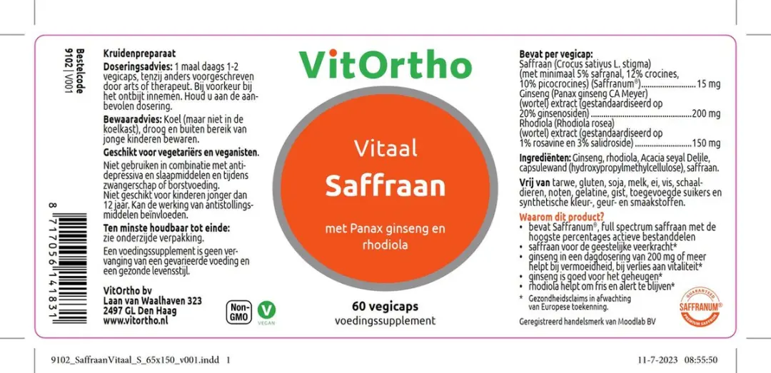 VitOrtho Saffraan Vitaal 60 Capsules