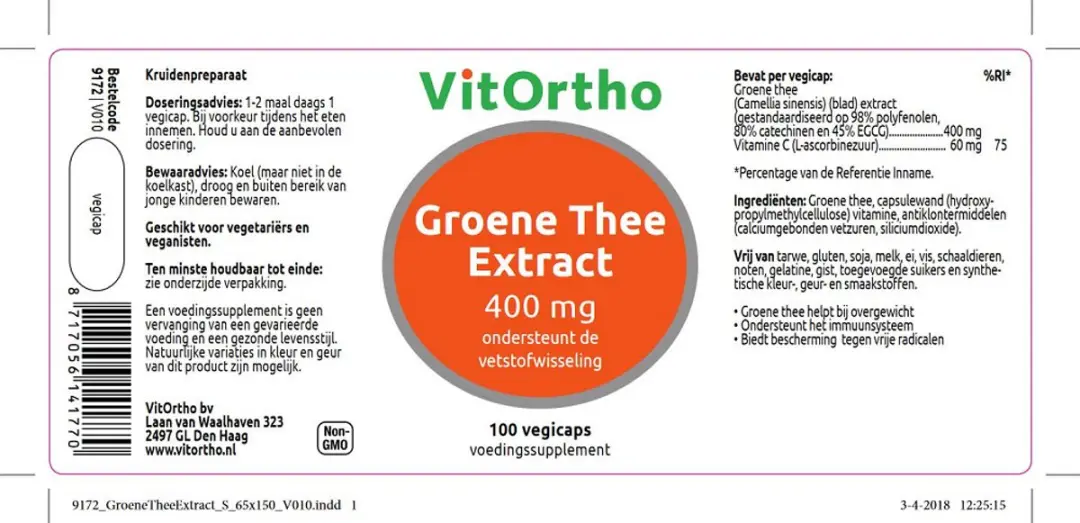 VitOrtho Groene Thee Extract 400mg - 100 Vcaps