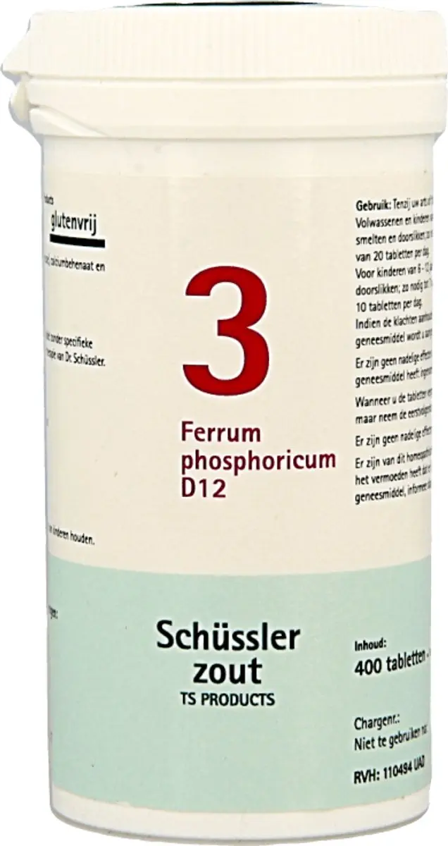 Pfluger Schüssler Zout nr 3 Ferrum Phosphoricum D12 - 400 Tabletten