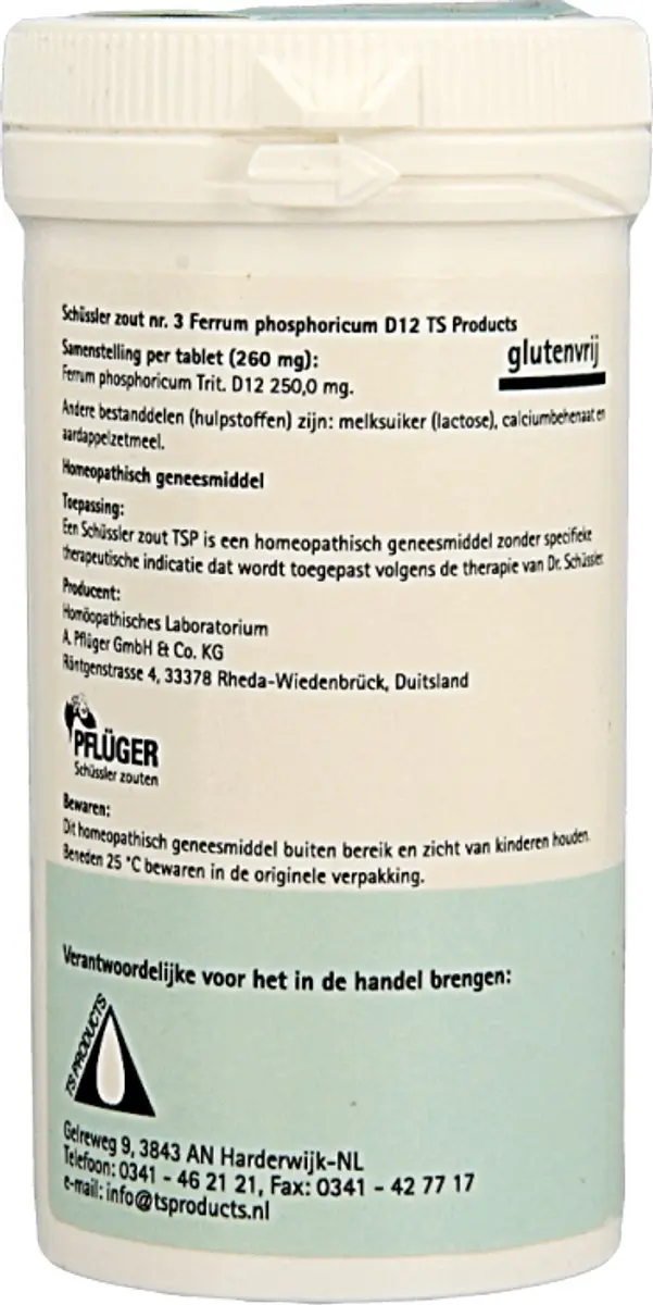 Pfluger Schüssler Zout nr 3 Ferrum Phosphoricum D12 - 400 Tabletten